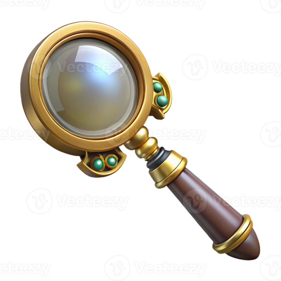 beautiful artistic Steampunk magnifying glass with a brass handle and ornate frame detailed png