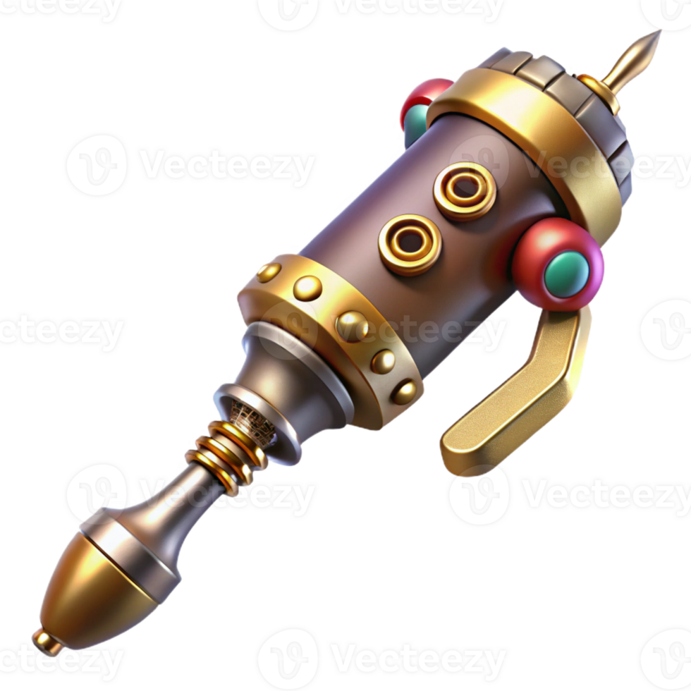 extraordinary abstract Steampunk screwdriver with a brass handle and interchangeable bits authentic png