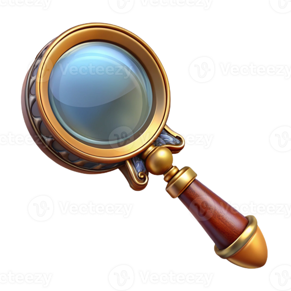 impressive traditional Steampunk magnifying glass with a brass handle and ornate frame professional png