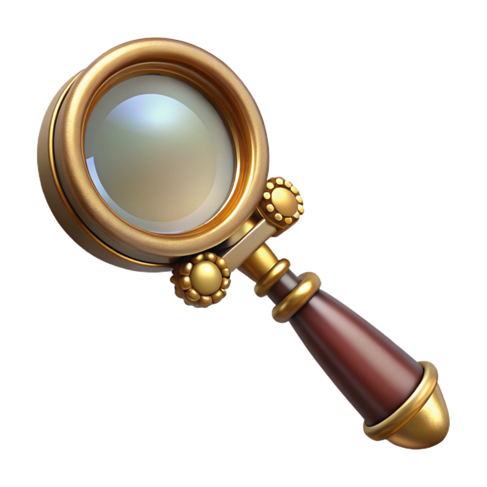 elegant creative Steampunk magnifying glass with an ornate brass handle authentic png