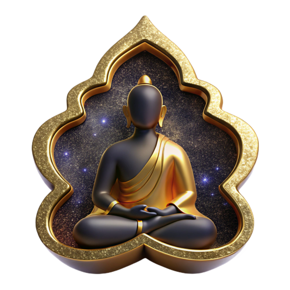 vibrant minimalist Silhouette of a Sitting Buddha Cutout with Golden Outline high quality png