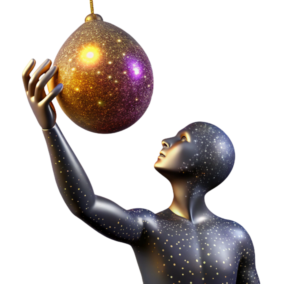 serene modern Silhouette of Person Reaching for Floating Orb Isolated genuine png