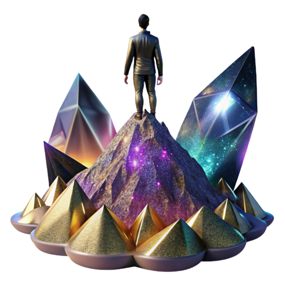 dramatic minimalist Silhouette of Person on Mountain Ridge Transparent Background high resolution png