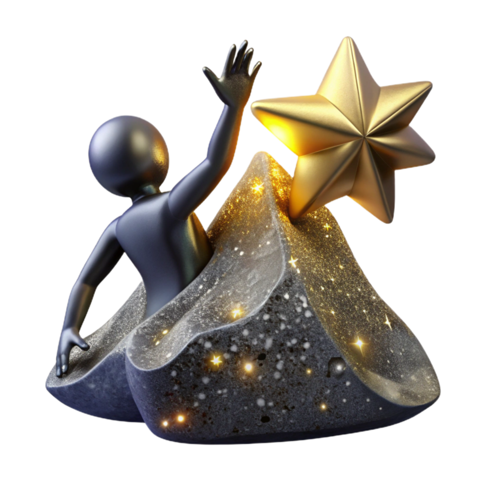 dramatic creative Silhouette of Person Reaching for Floating Orb Isolated premium png