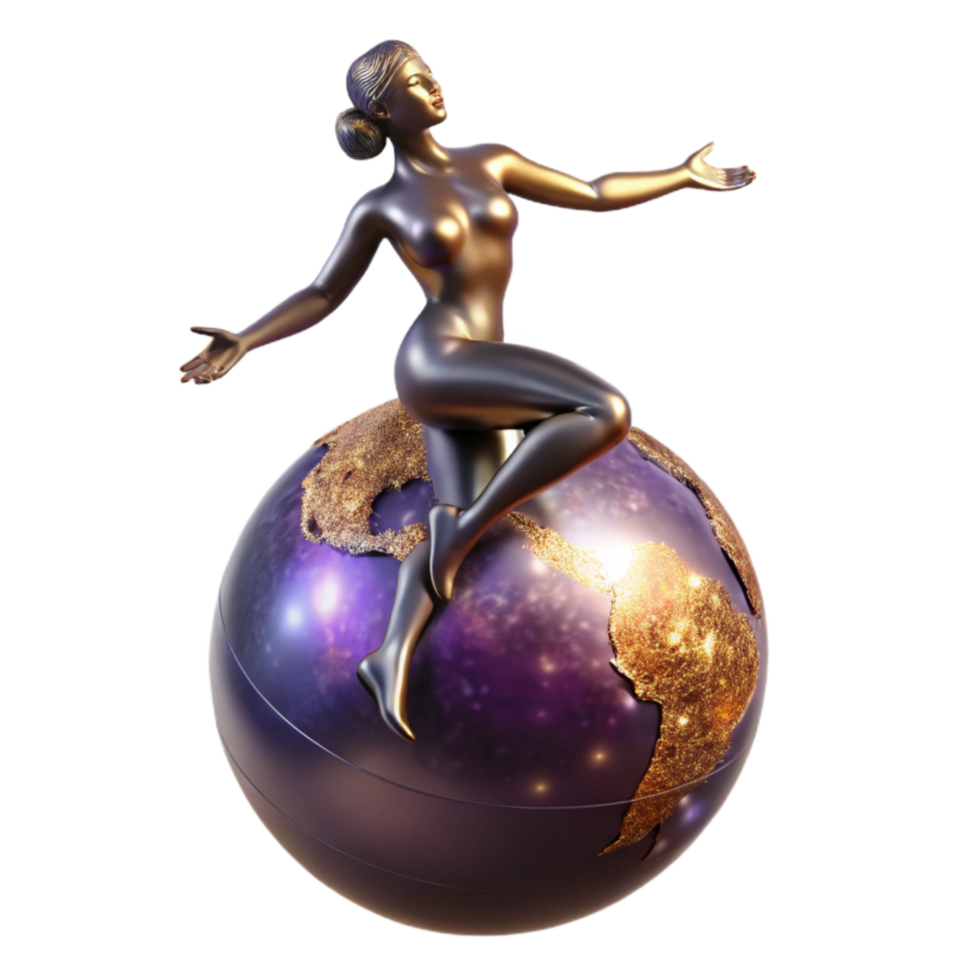 beautiful abstract Silhouette Woman Balancing on Railing with City View Cutout premium png
