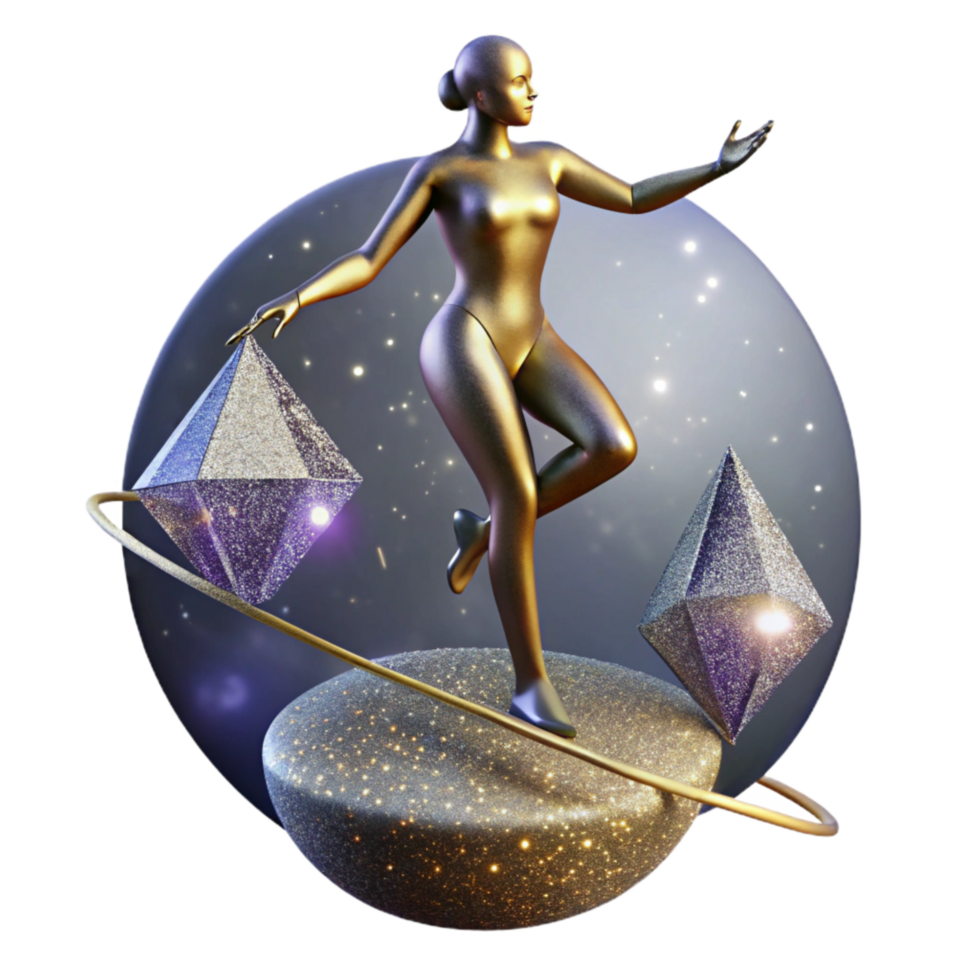 elegant contemporary Silhouette Woman Balancing on Railing with City View Cutout png