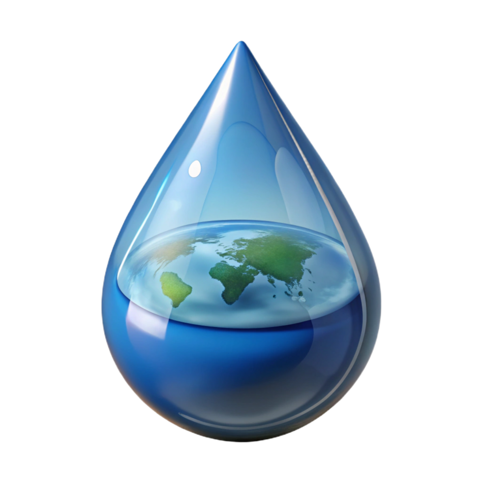 elegant classic A single drop of water with a miniature world reflected inside, high quality png