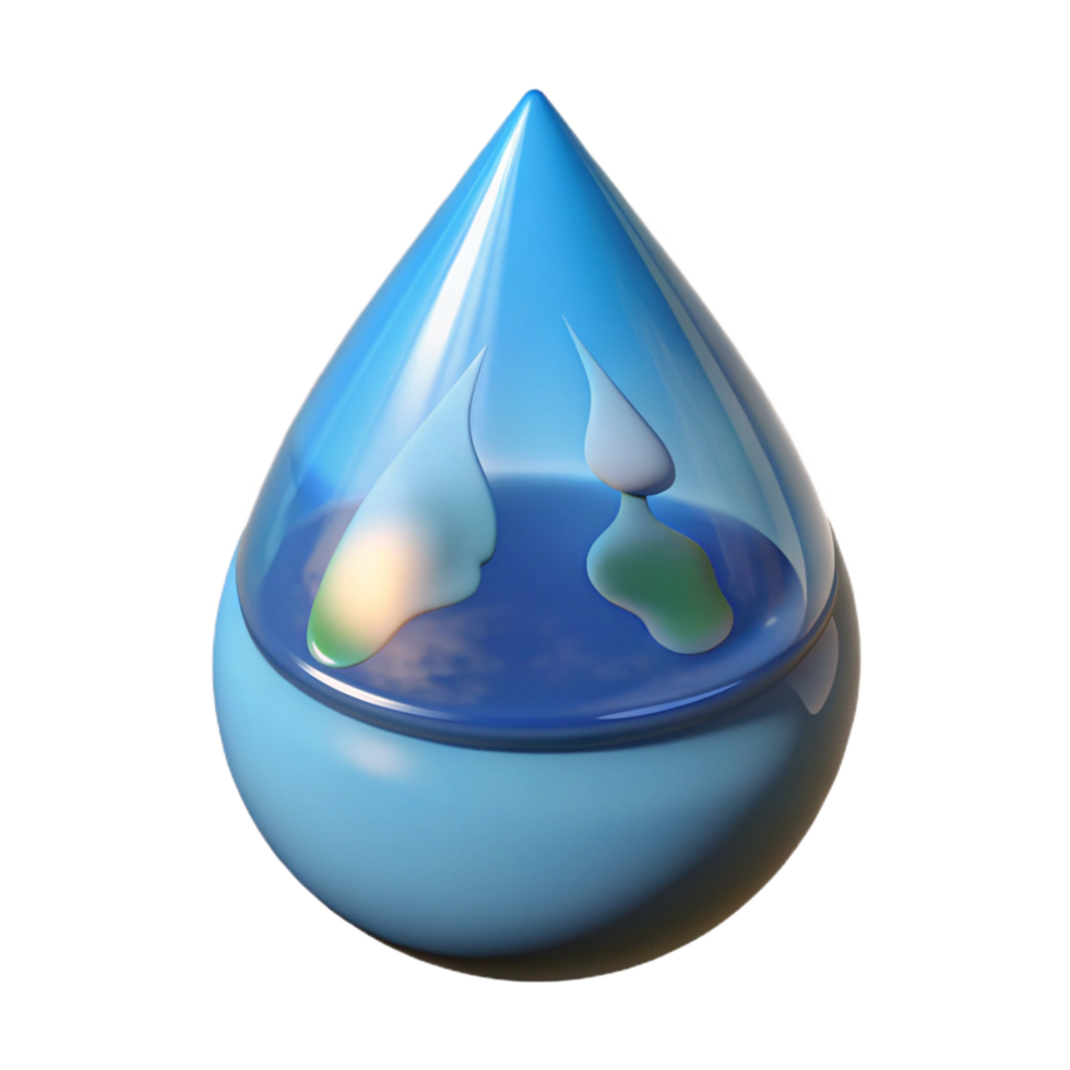 impressive classic A single drop of water with a miniature world reflected inside, 4K png