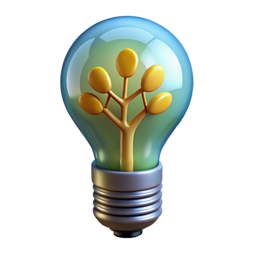 wonderful rustic A lightbulb with a glowing filament shaped like a tree, premium png