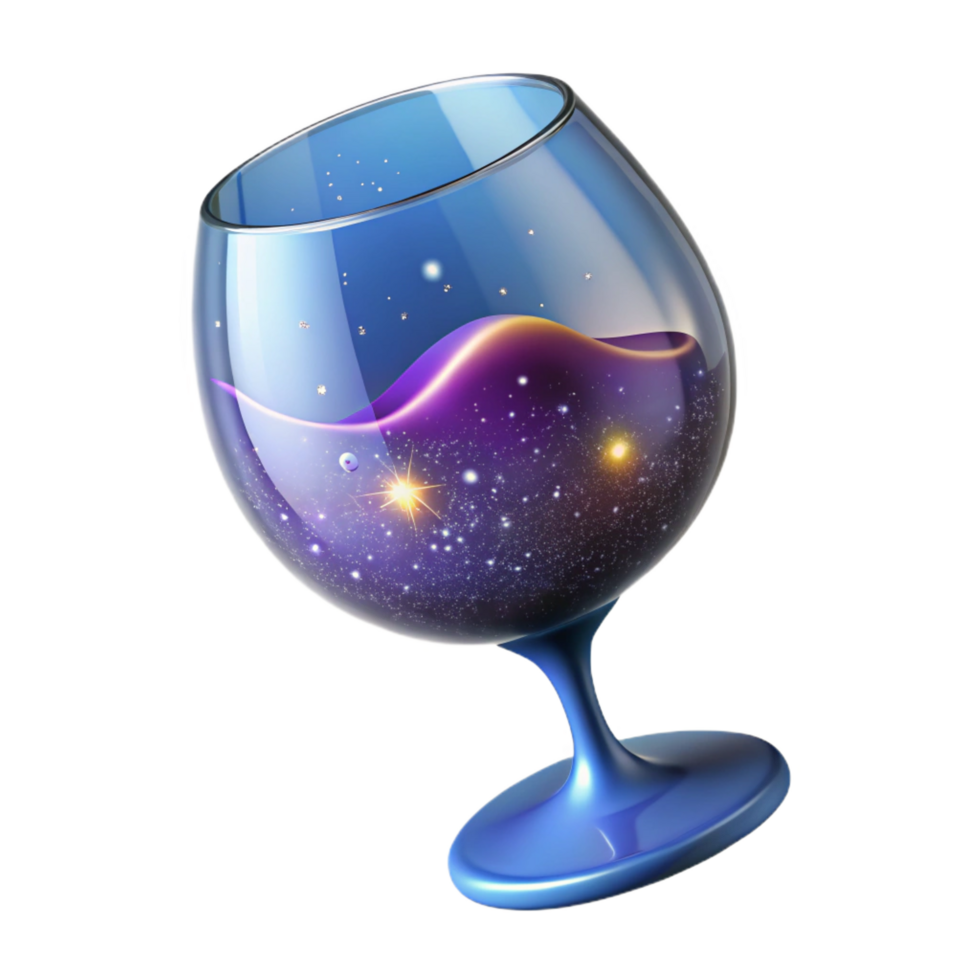 impressive modern A wine glass filled with swirling stardust, high resolution png