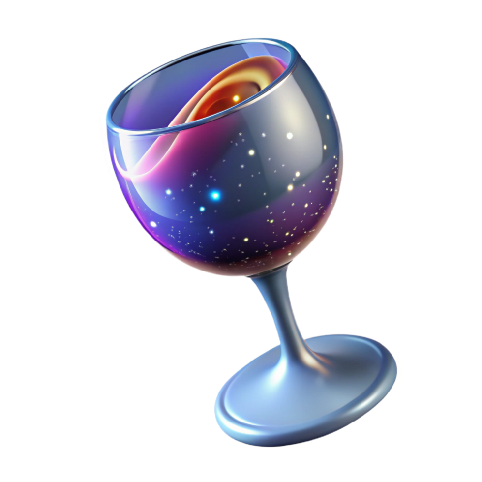 stunning rustic A wine glass filled with swirling stardust, premium png