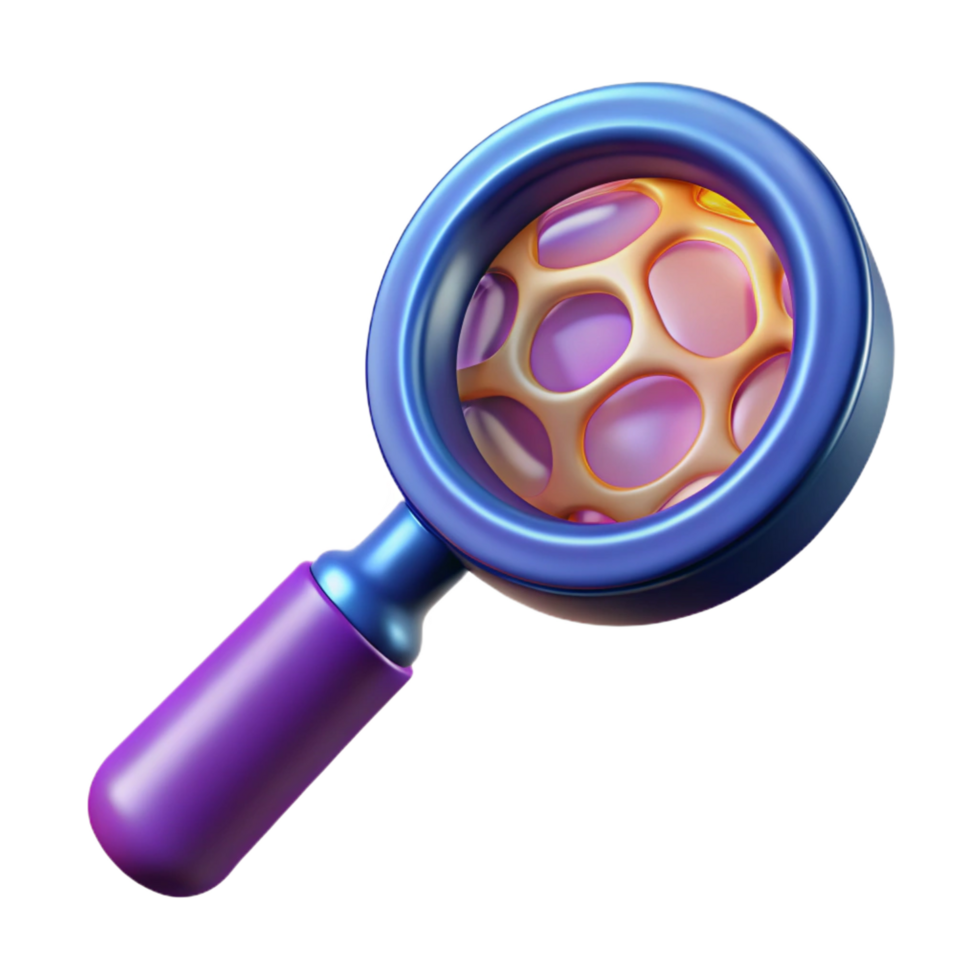 vibrant abstract A stylized magnifying glass with a fractal pattern within, 4K png