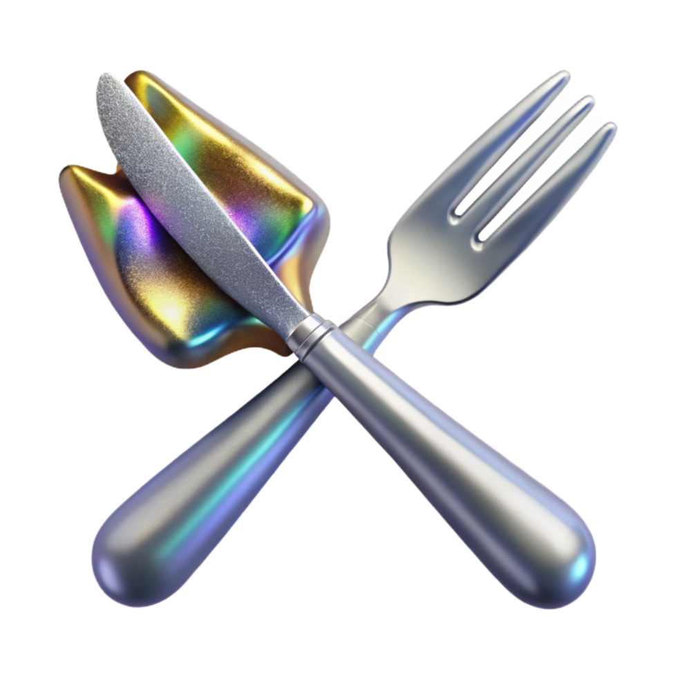 elegant rustic Silver Fork and Knife Crossed Cutout high resolution png