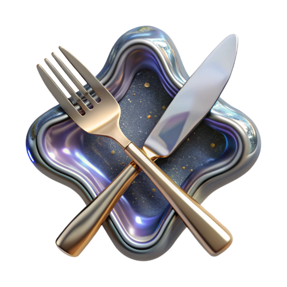 stunning artistic Silver Fork and Knife Crossed Cutout authentic png