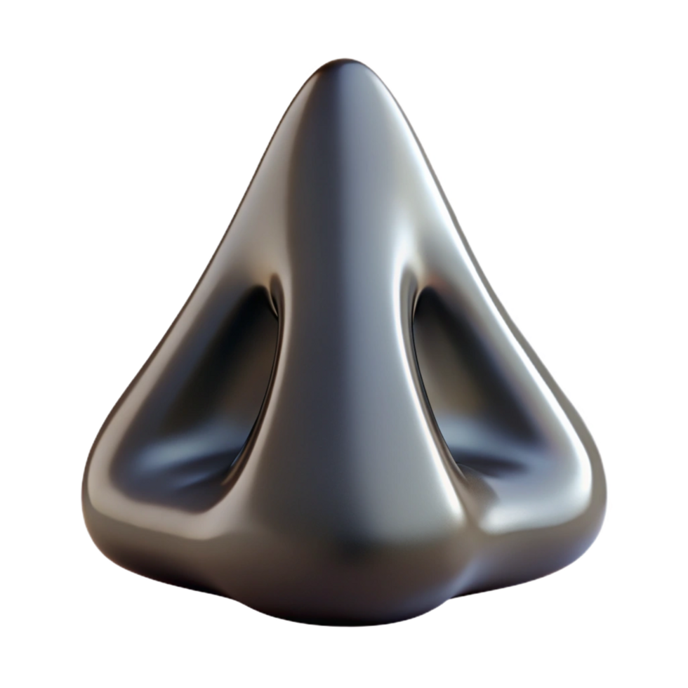 beautiful artistic A single, stylized human nose made of polished obsidian, original png