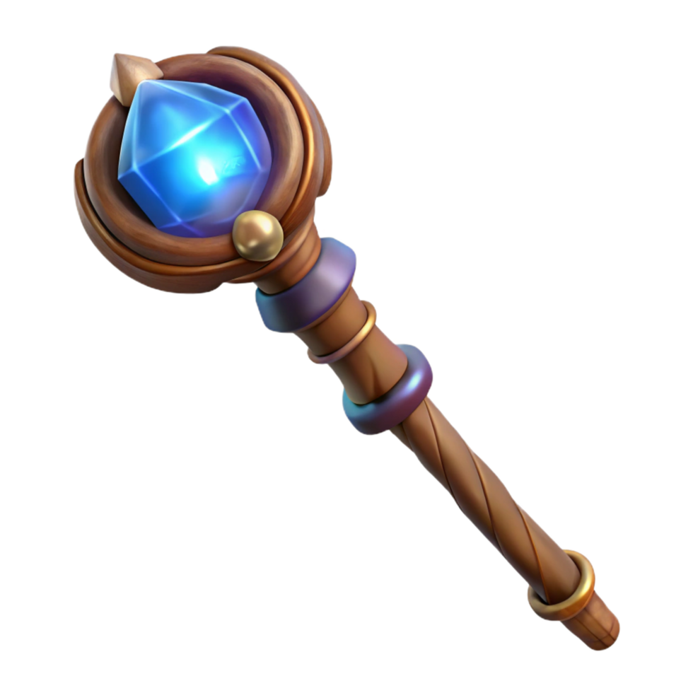 wonderful traditional A wizard's staff, glowing runes, oak wood high resolution png