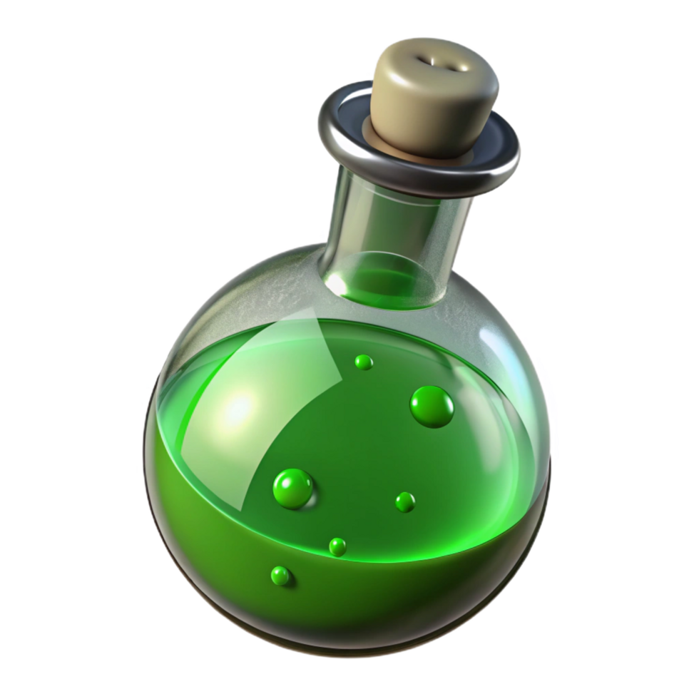 magnificent vintage A single potion bottle, bubbling green liquid high resolution png