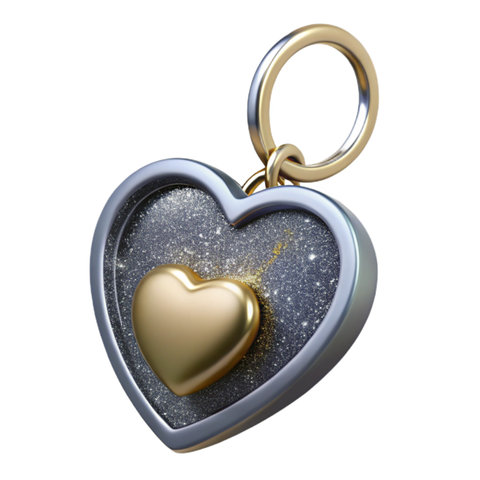 vibrant rustic Silver Keychain with Heart Charm Cutout high quality png
