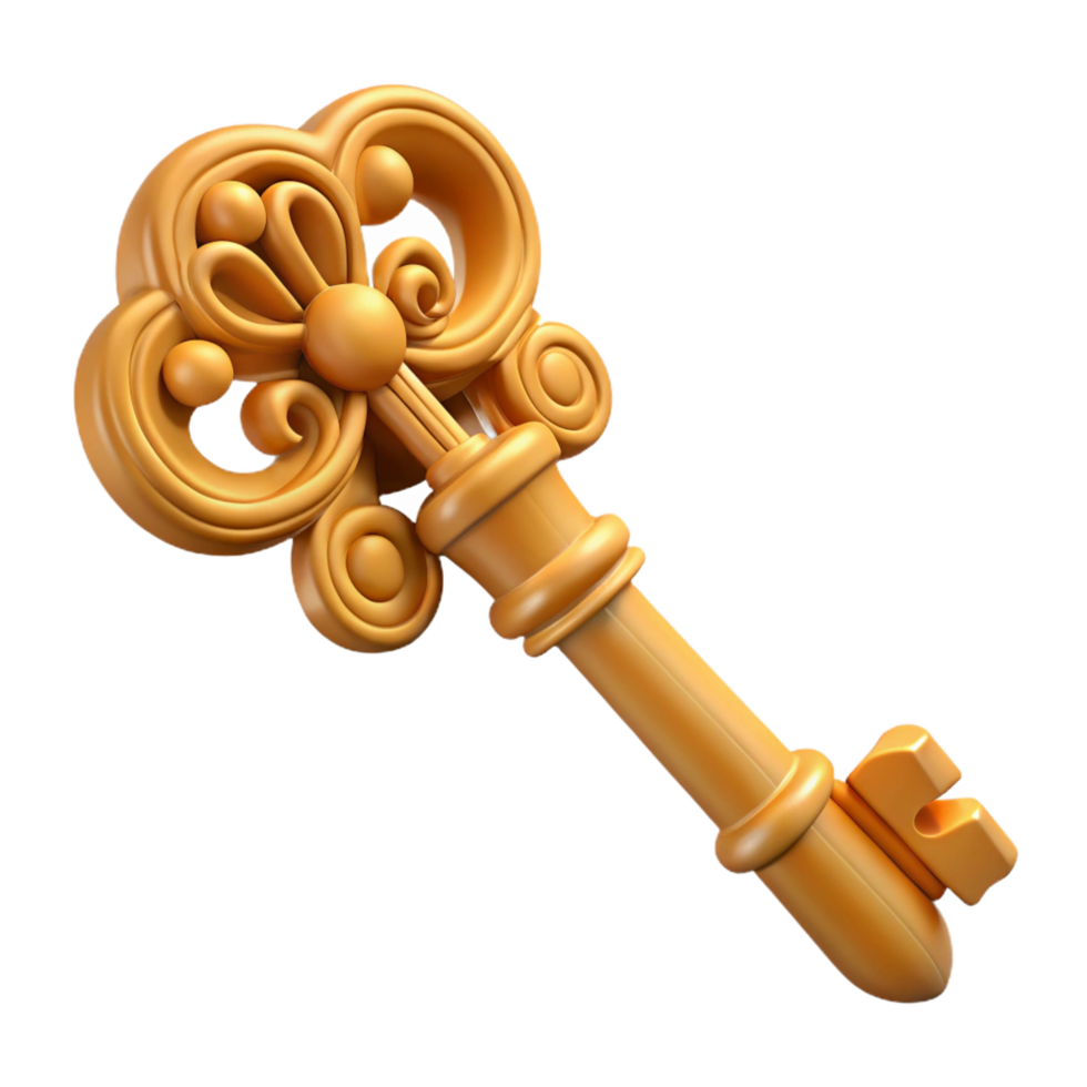 wonderful rustic A single, ancient key, ornate carvings, intricate wards 4K png