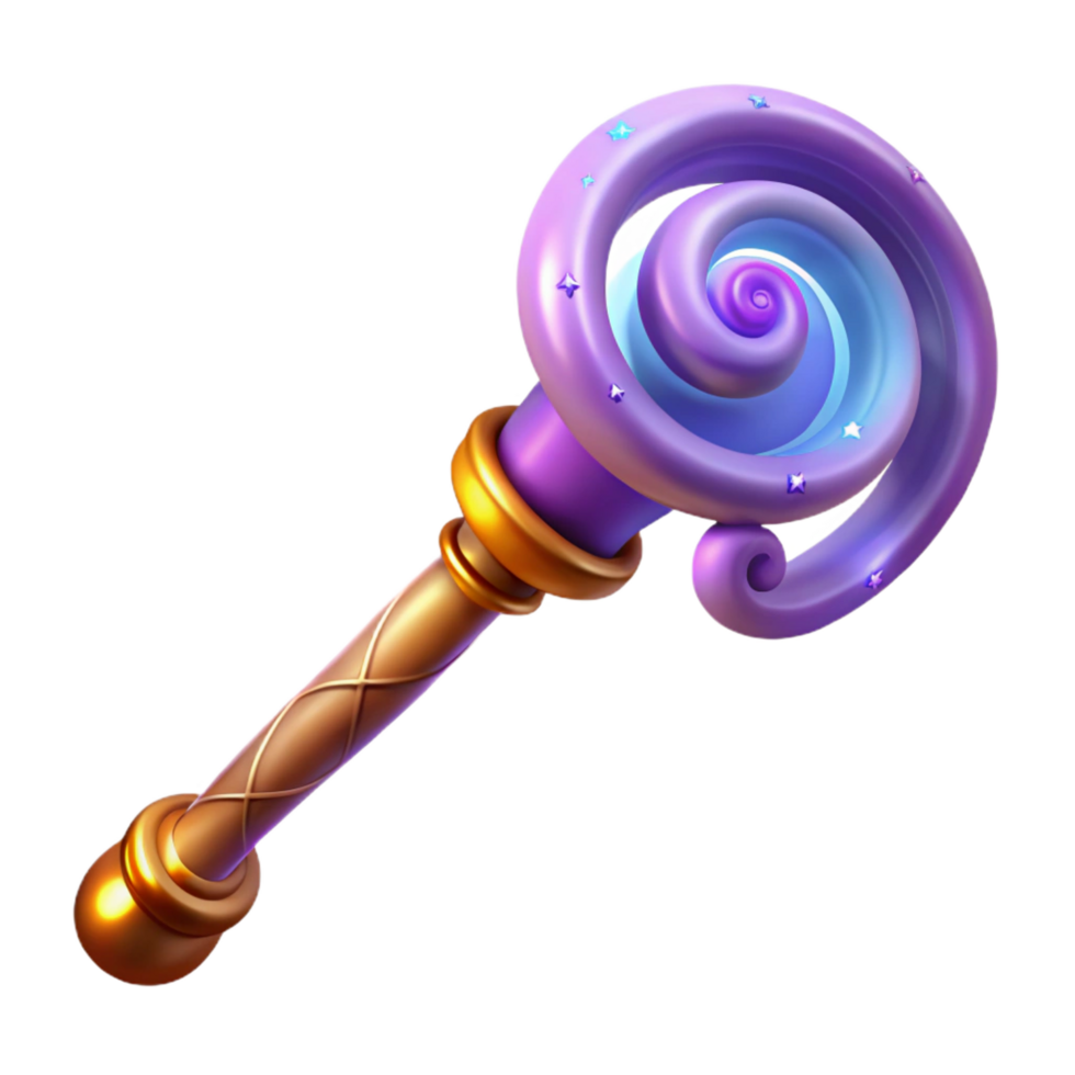 impressive rustic A powerful magic wand, swirling energy, carved handle detailed png