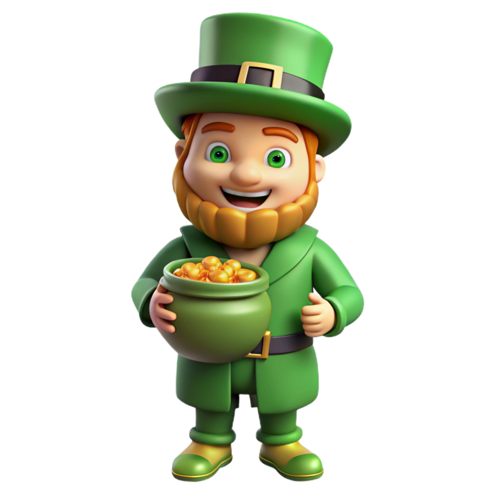 dramatic abstract A playful leprechaun, green clothes, pot of gold premium png