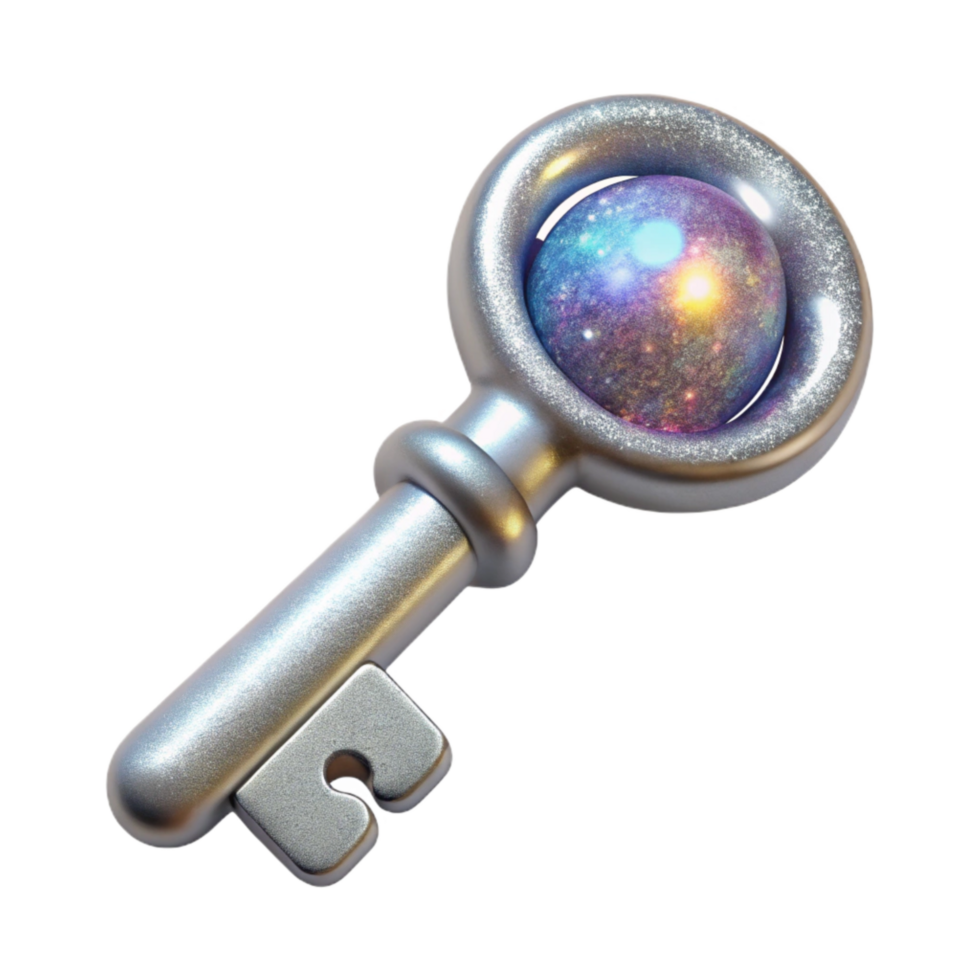 serene abstract Silver Key Top View Isolated Transparent Background exclusive png