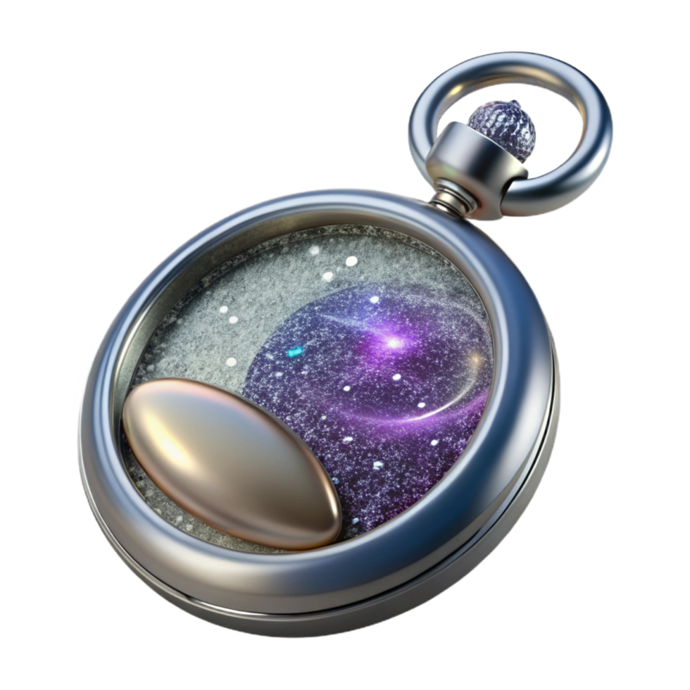 magnificent abstract Silver Pocket Watch Front View Transparent Background high resolution png
