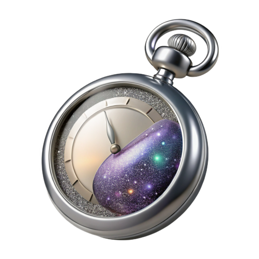 elegant contemporary Silver Pocket Watch Front View Transparent Background high resolution png