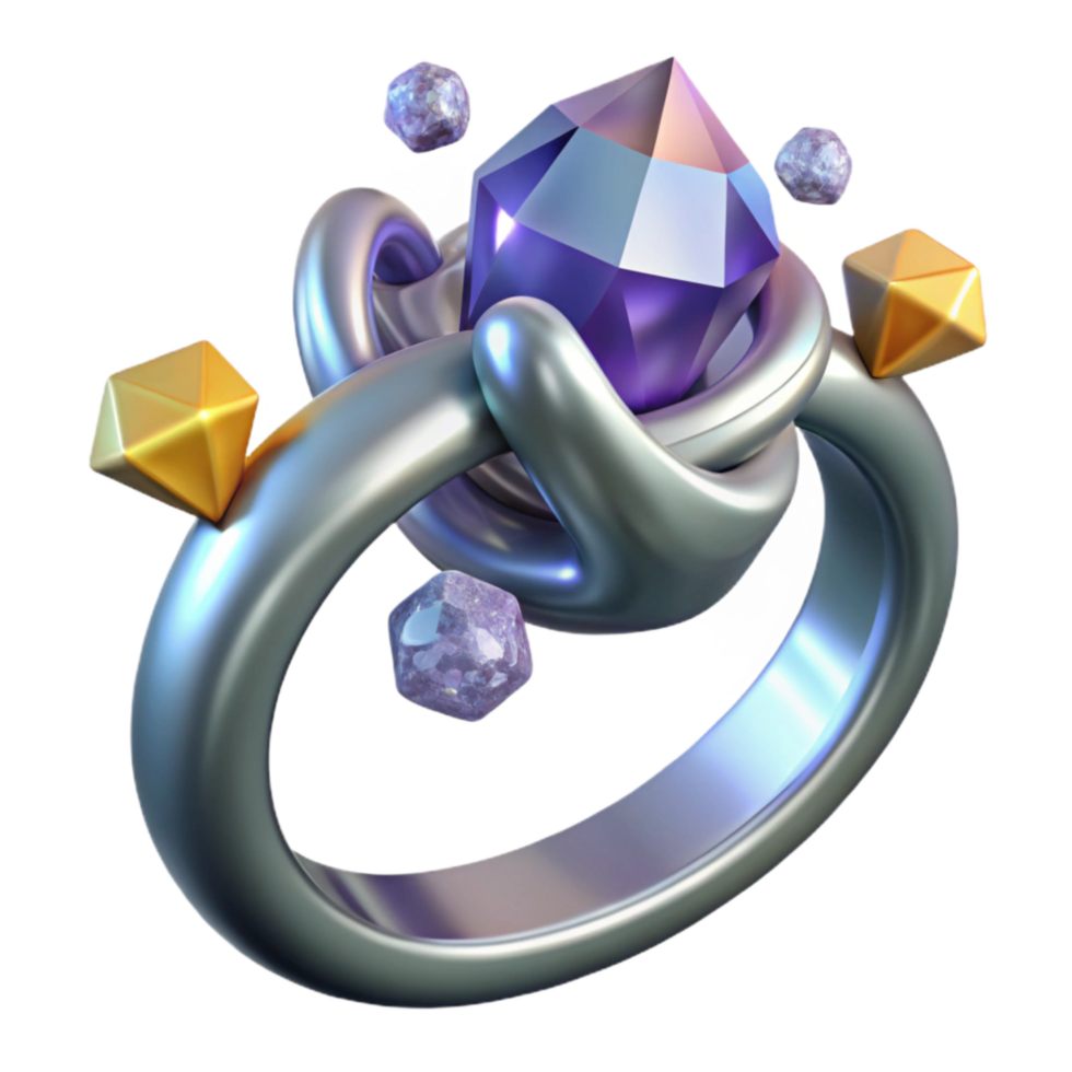 impressive rustic Silver Ring with Diamond Transparent Background authentic png