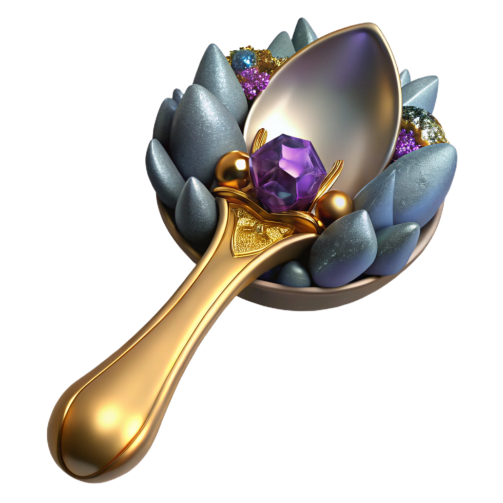dramatic minimalist Silver Spoon Front View Transparent Background professional png