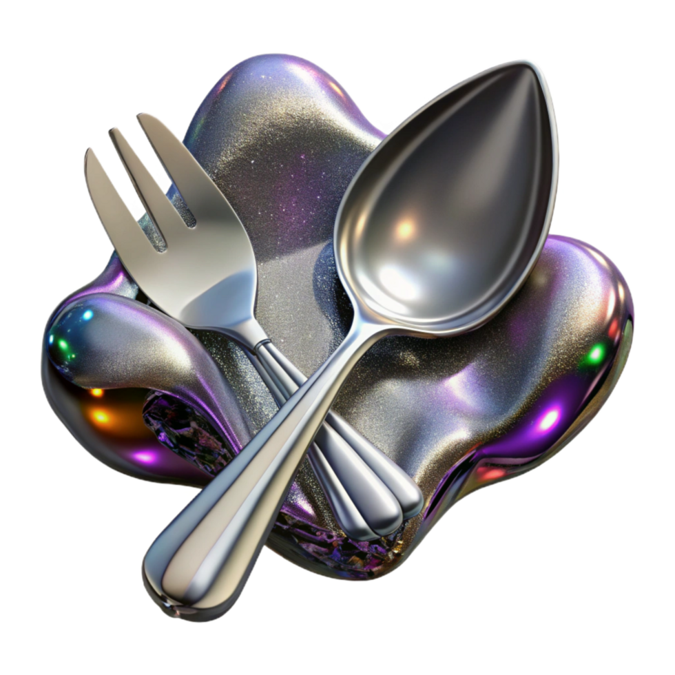 serene abstract Silver Spoon and Fork Transparent Background premium png