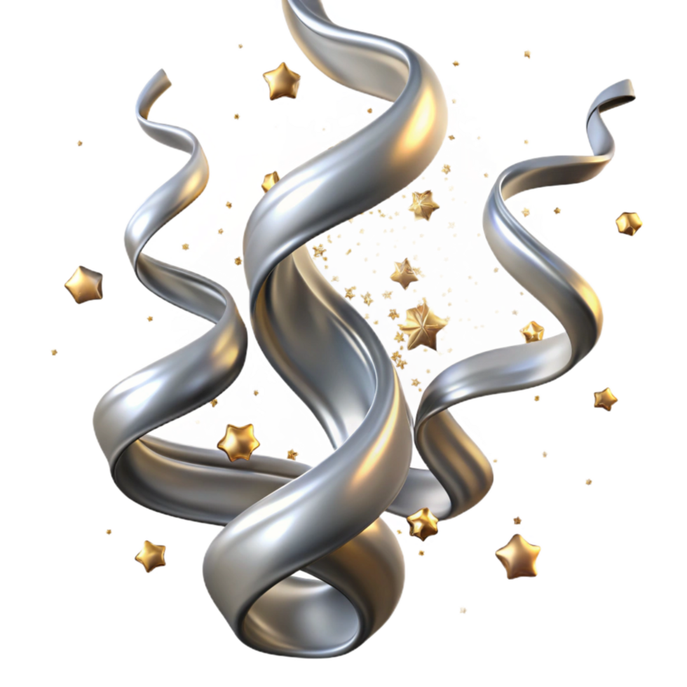 stunning artistic Silver Streamers Falling Down Isolated on Transparent Background Element original png