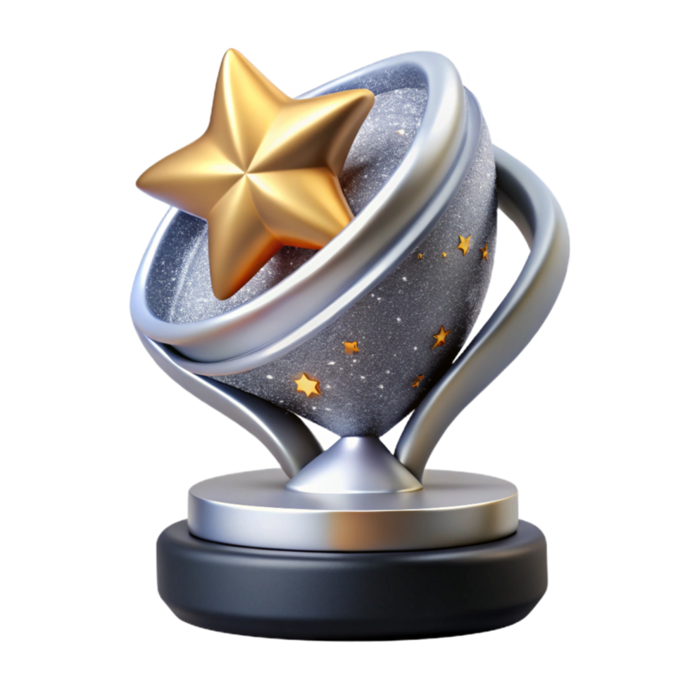 impressive rustic Silver Trophy with Star Detail Cutout Isolated genuine png