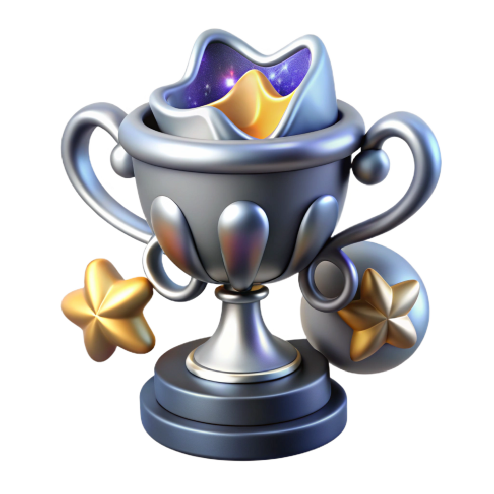 vibrant traditional Silver Trophy with Star Detail Cutout Isolated exclusive png