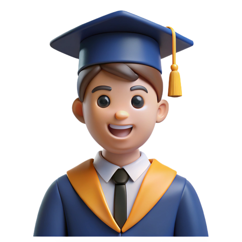 elegant creative Graduate student in cap and gown, 4K png