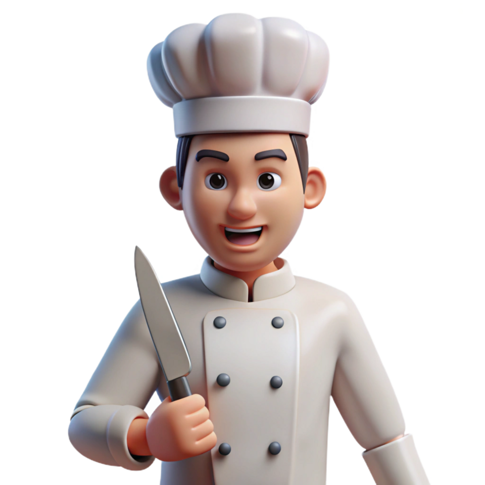 serene vintage Chef in uniform with knife, detailed png