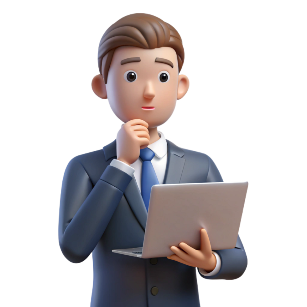 wonderful minimalist Thinking businessman with laptop, high resolution png