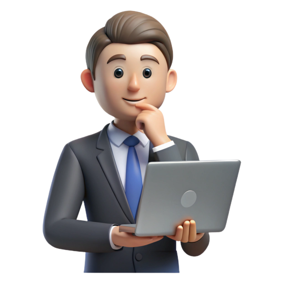 vibrant classic Thinking businessman with laptop, 4K png