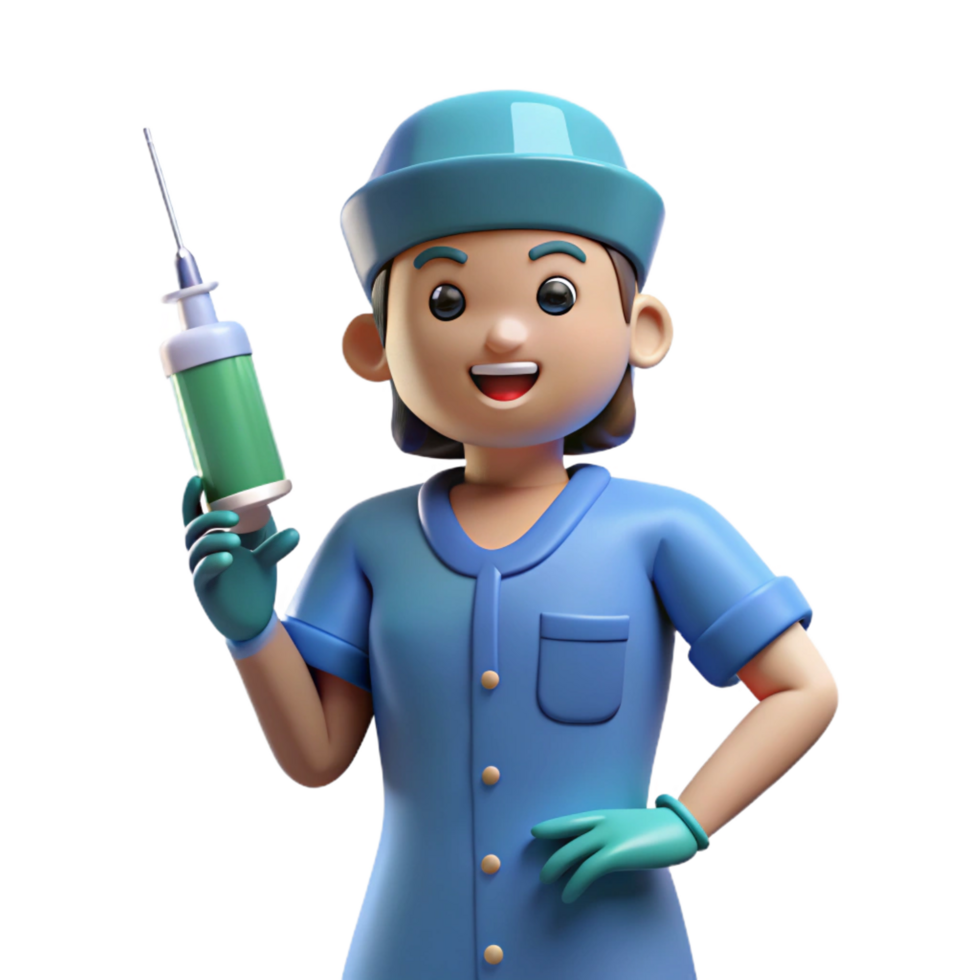 dramatic artistic Nurse in scrubs with syringe, high resolution png