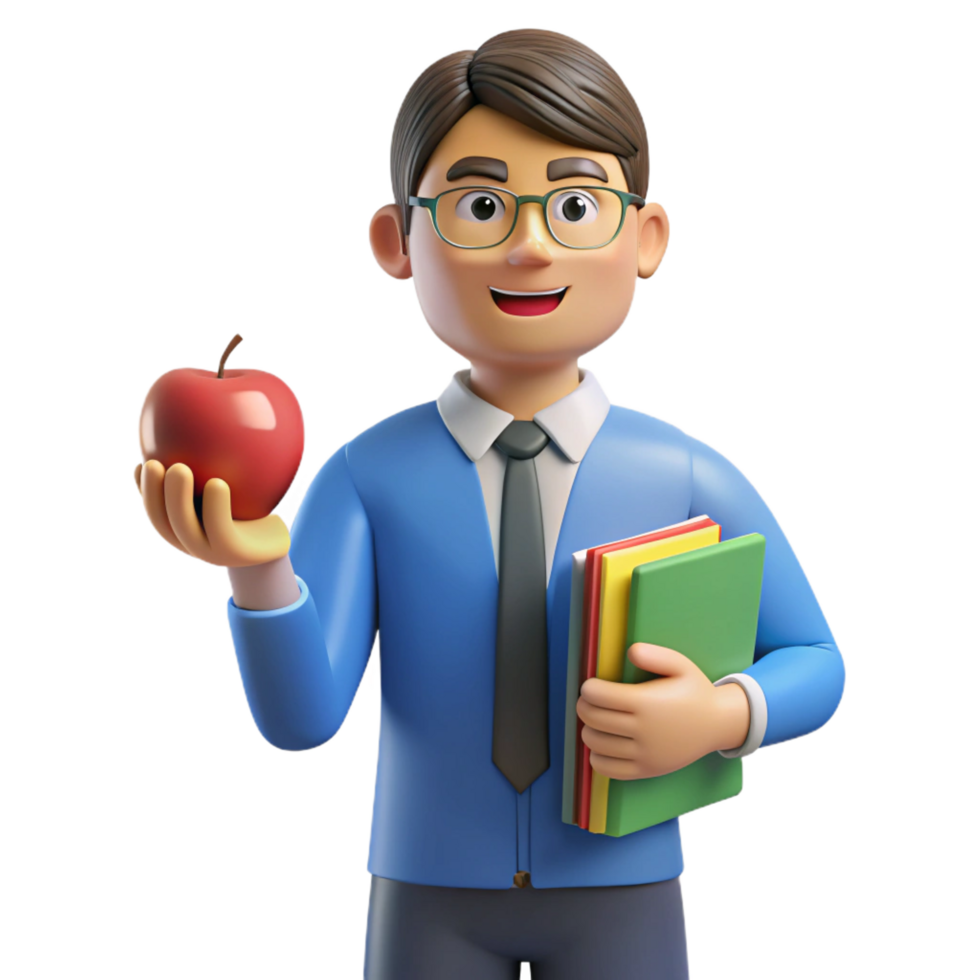elegant classic Teacher with apple and books, detailed png