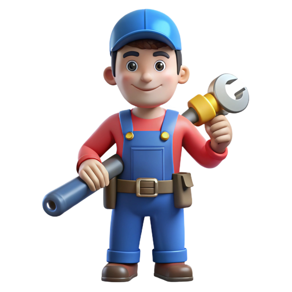 vibrant minimalist Plumber with wrench and pipe, premium png