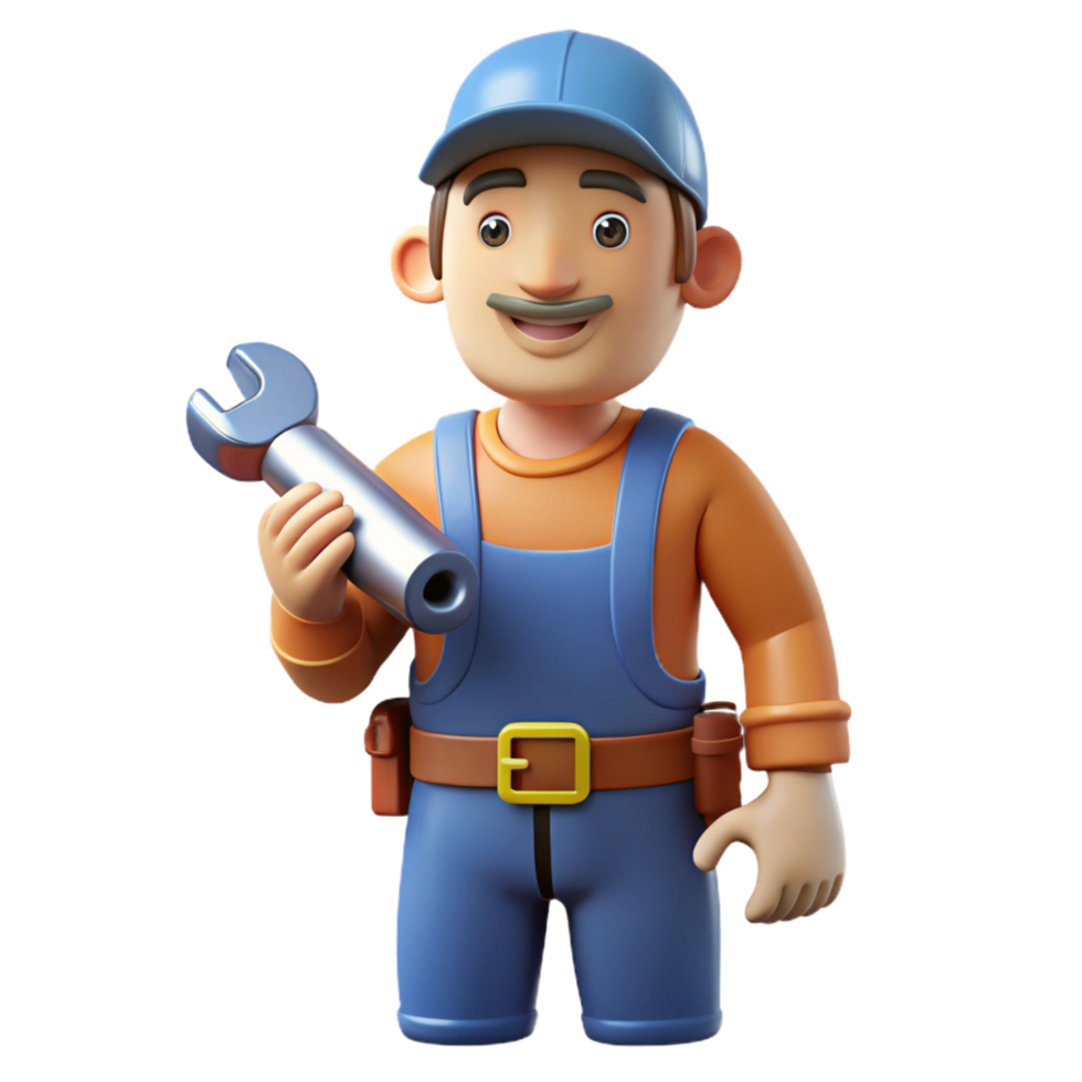 serene traditional Plumber with wrench and pipe, premium png