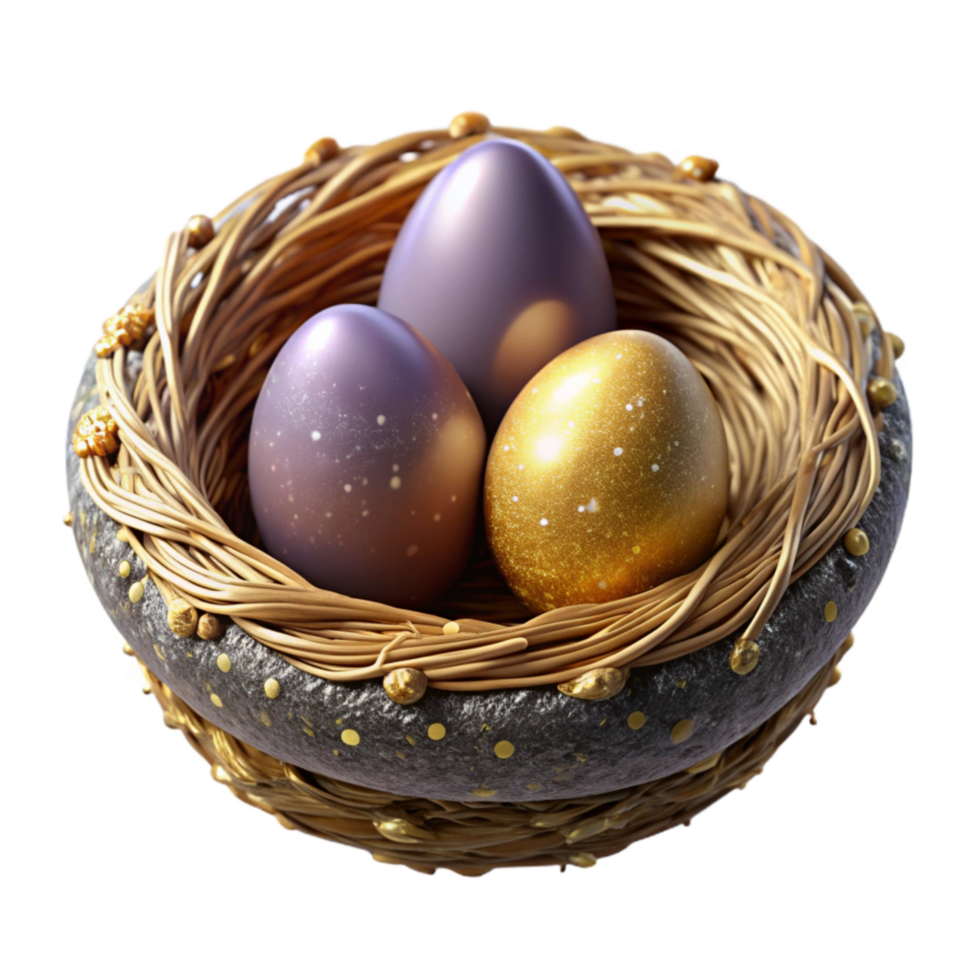 impressive artistic Single Bird Nest with Eggs Top View Isolated Element original png