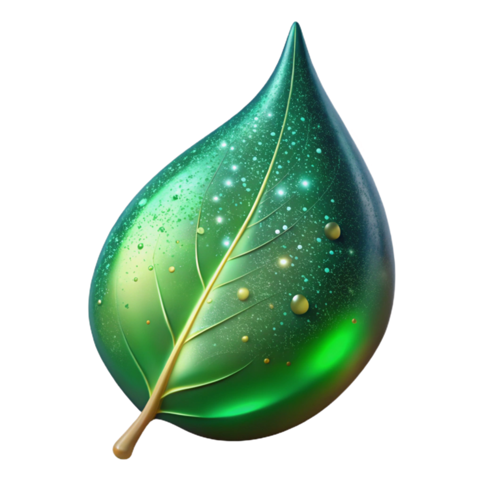 elegant creative Single Green Leaf with Dewdrop Isolated on Transparent Background premium png