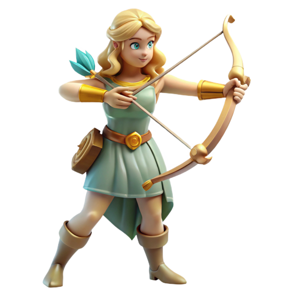 vibrant classic Artemis, Goddess of the Hunt, with bow and arrow, high quality png