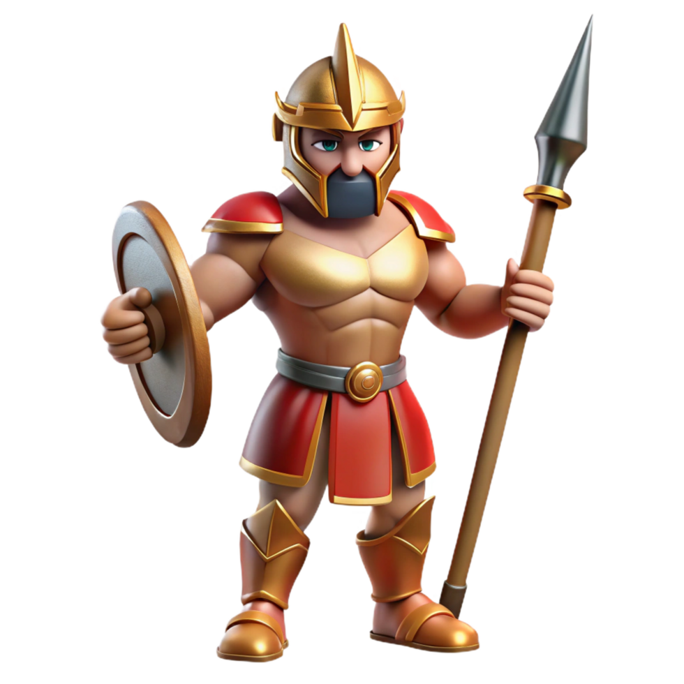 dramatic vintage Ares, God of War, holding spear, 4K png