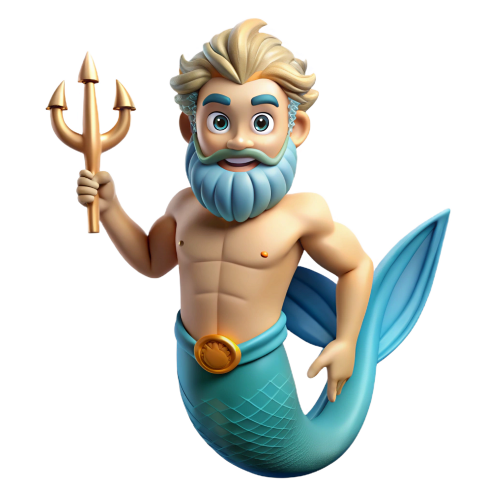 dramatic modern Triton, merman, son of Poseidon, 4K png