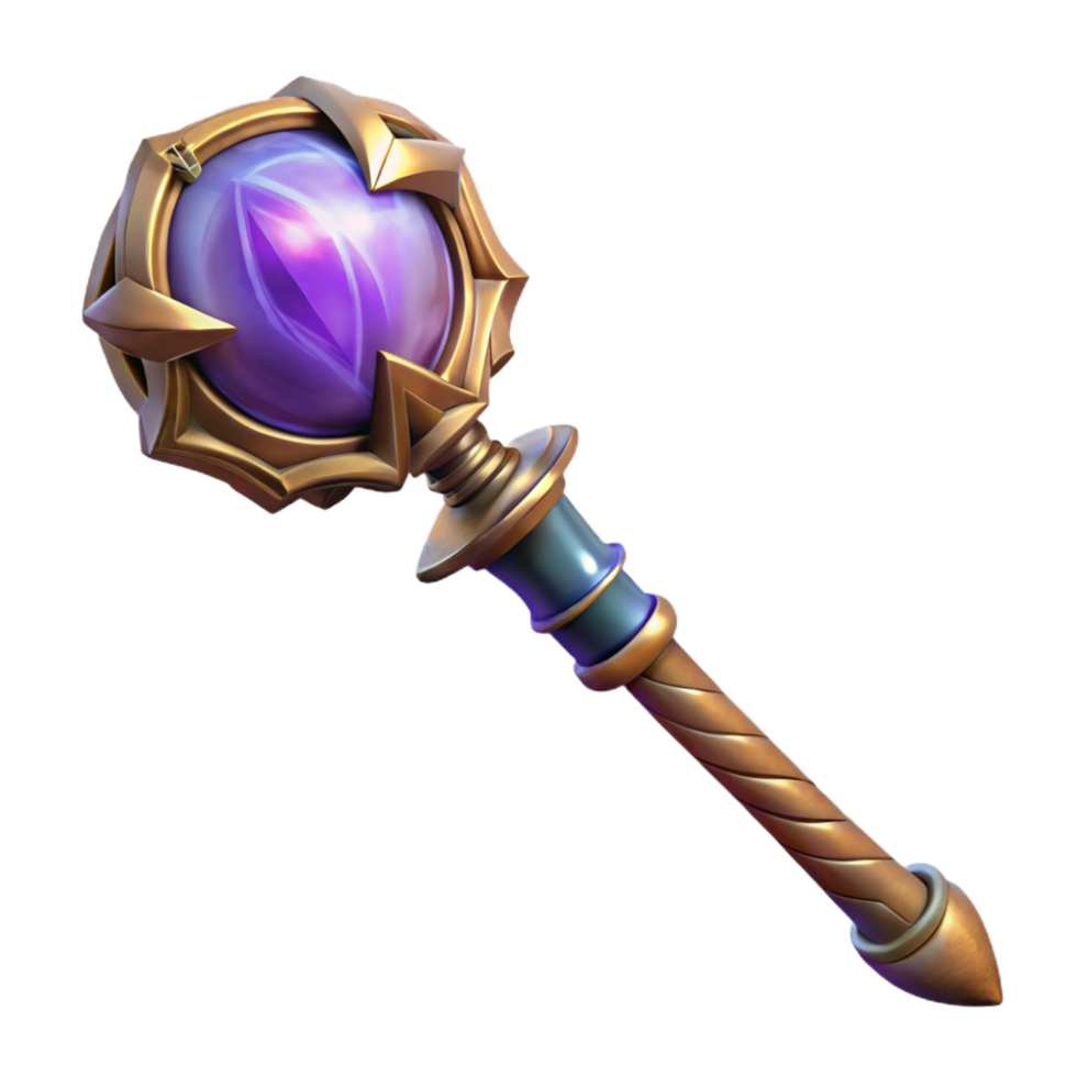 stunning rustic A wizard's staff, glowing crystal orb at the top, intricate carvings original png
