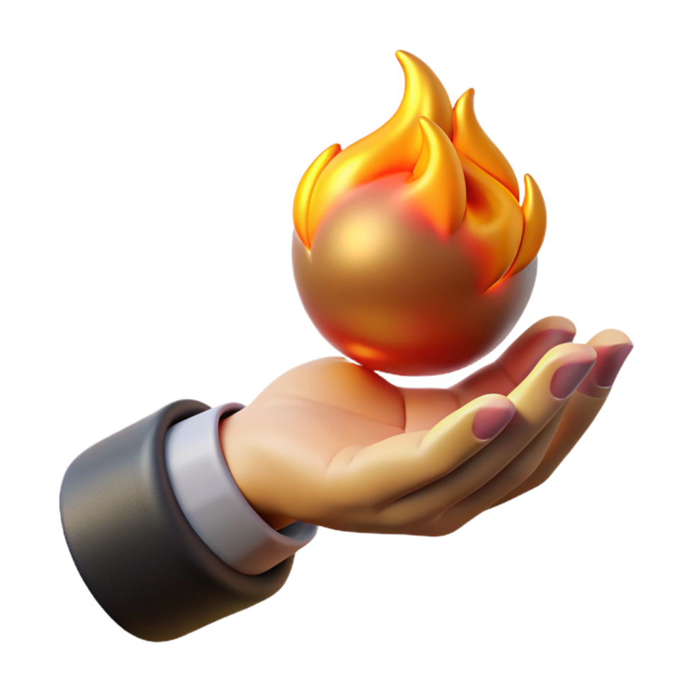 stunning minimalist A hand, holding a fireball 4K png