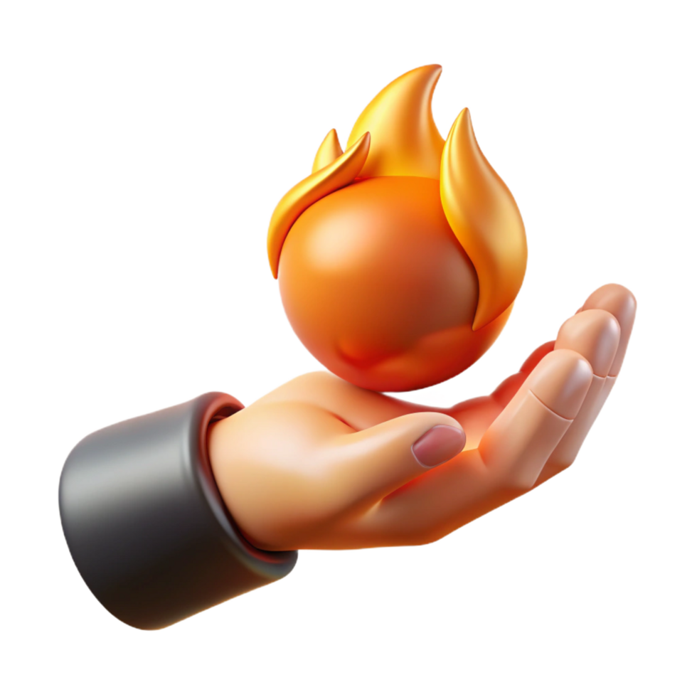 beautiful modern A hand, holding a fireball exclusive png
